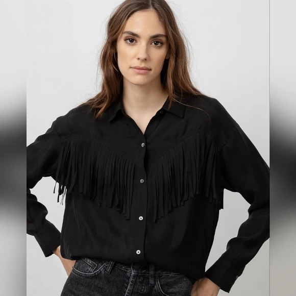 Rails Dallas Fringe Rodeo Button Down in Black Size Medium Women's - Picture 1 of 7